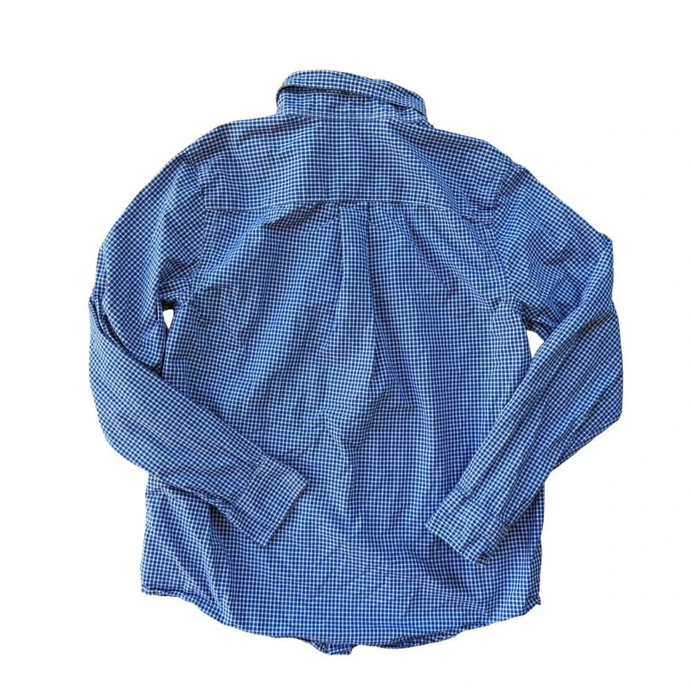 Ralph Lauren Boys Blue Gingham Button Down Shirt Large 14-16 Orange Pony Logo